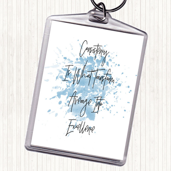 Blue White Average Into Excellence Inspirational Quote Bag Tag Keychain Keyring