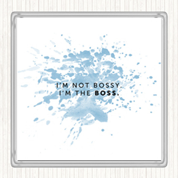 Blue White I'm The Boss Inspirational Quote Drinks Mat Coaster