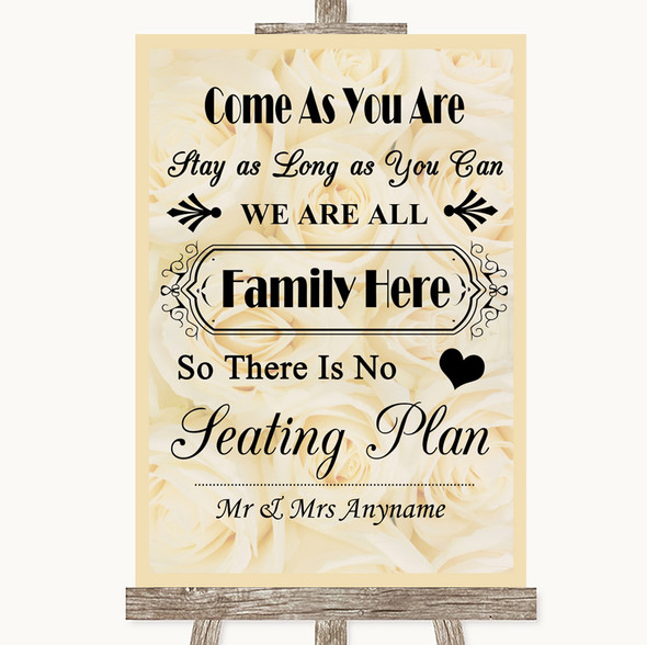 Cream Roses All Family No Seating Plan Personalised Wedding Sign