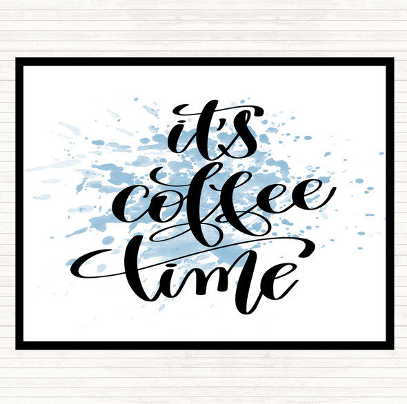 Blue White Its Coffee Time Inspirational Quote Mouse Mat Pad