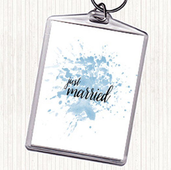 Blue White Just Married Inspirational Quote Bag Tag Keychain Keyring