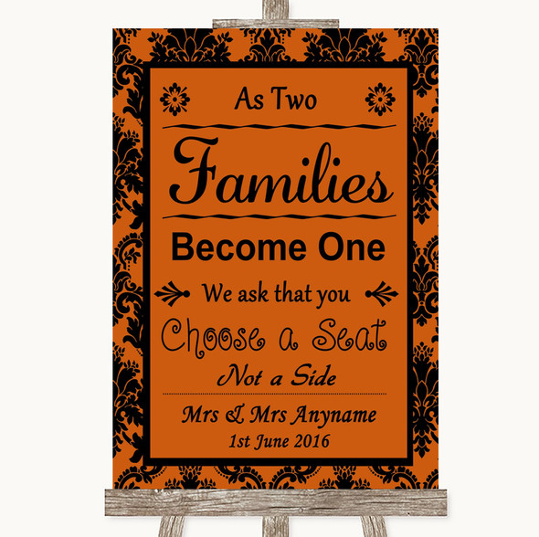 Burnt Orange Damask As Families Become One Seating Plan Wedding Sign