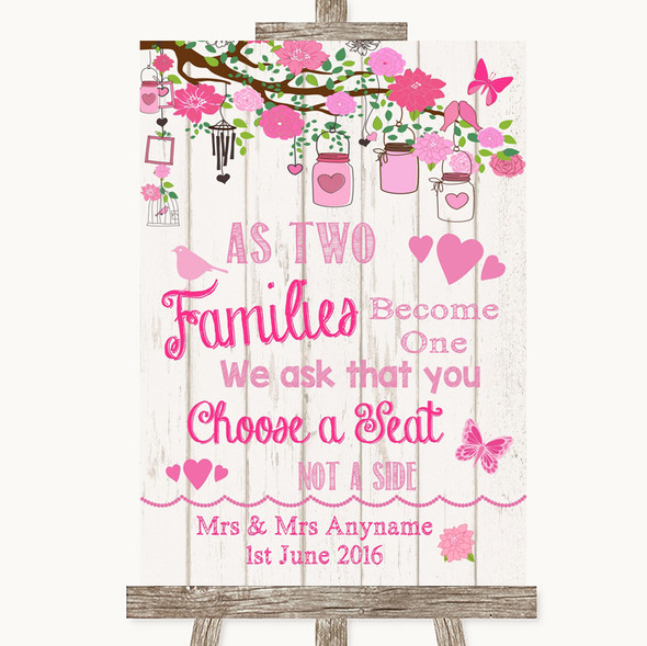 Pink Rustic Wood As Families Become One Seating Plan Personalised Wedding Sign