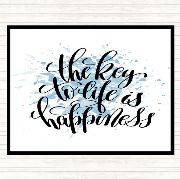 Blue White Key To Life Is Happiness Inspirational Quote Mouse Mat Pad
