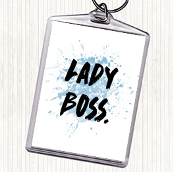 Blue White Lady Boss Inspirational Quote Bag Tag Keychain Keyring