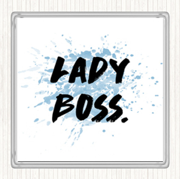 Blue White Lady Boss Inspirational Quote Drinks Mat Coaster