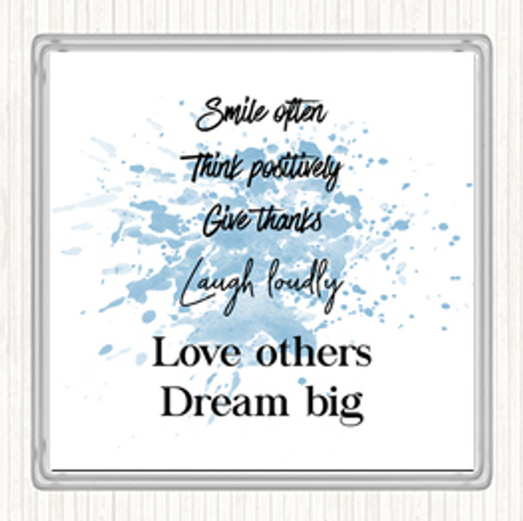 Blue White Laugh Loudly Inspirational Quote Drinks Mat Coaster