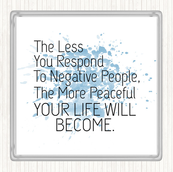 Blue White Less You Respond Inspirational Quote Drinks Mat Coaster