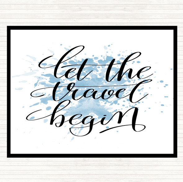 Blue White Let The Travel Begin Inspirational Quote Mouse Mat Pad