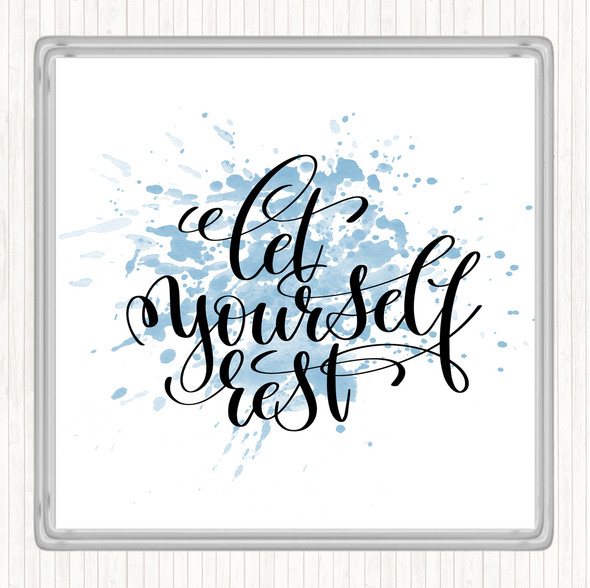 Blue White Let Yourself Rest Inspirational Quote Drinks Mat Coaster