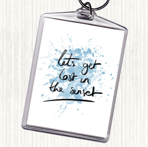 Blue White Lets Get Lost Sunset Inspirational Quote Bag Tag Keychain Keyring