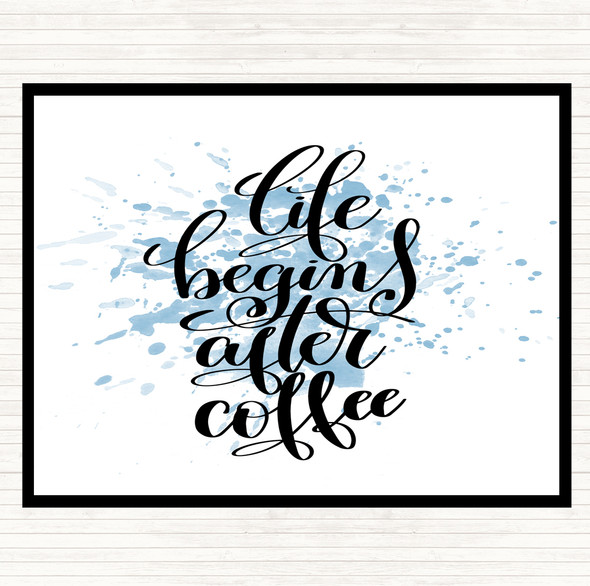 Blue White Life Begins After Coffee Inspirational Quote Mouse Mat Pad