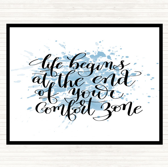 Blue White Life Begins End Comfort Zone Inspirational Quote Mouse Mat Pad