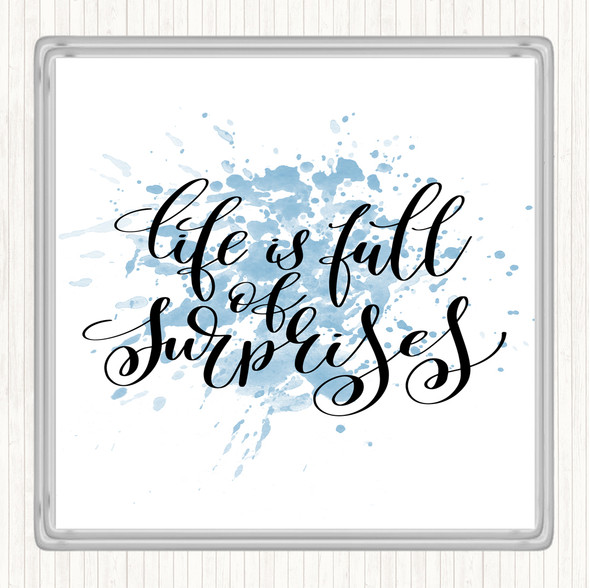 Blue White Life Full Surprises Inspirational Quote Drinks Mat Coaster