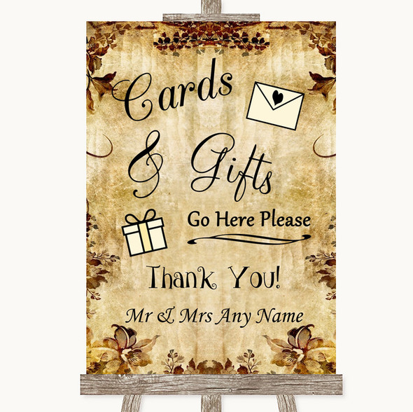 Autumn Vintage Cards & Gifts Table Personalised Wedding Sign