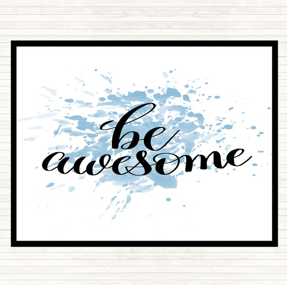 Blue White Be Awesome Swirl Inspirational Quote Mouse Mat Pad