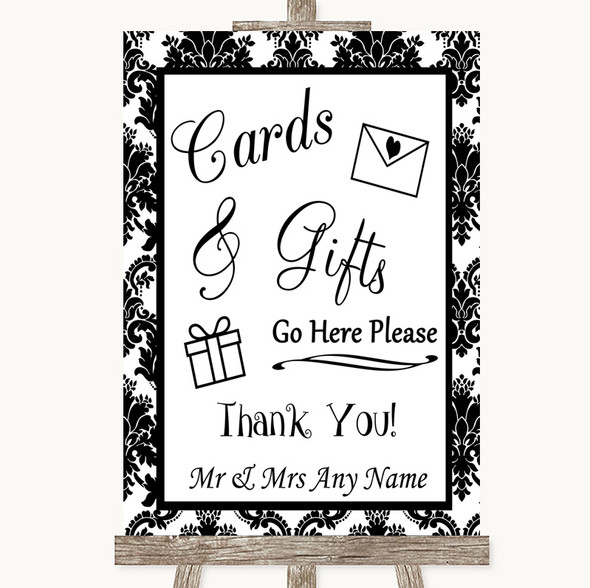 Black & White Damask Cards & Gifts Table Personalised Wedding Sign