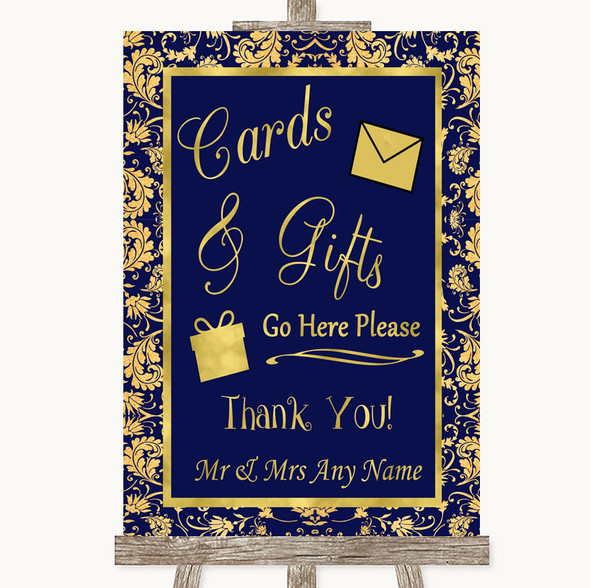 Blue & Gold Cards & Gifts Table Personalised Wedding Sign