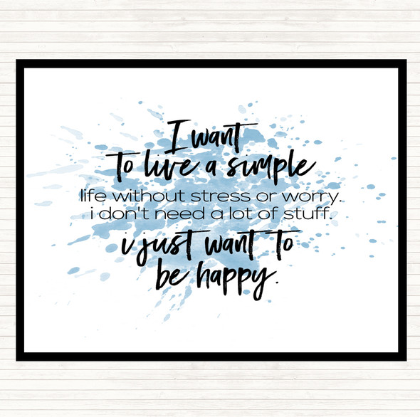 Blue White Live A Simple Life Inspirational Quote Mouse Mat Pad