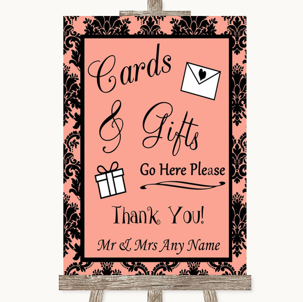 Coral Damask Cards & Gifts Table Personalised Wedding Sign