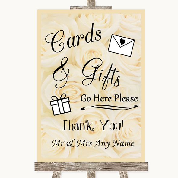Cream Roses Cards & Gifts Table Personalised Wedding Sign