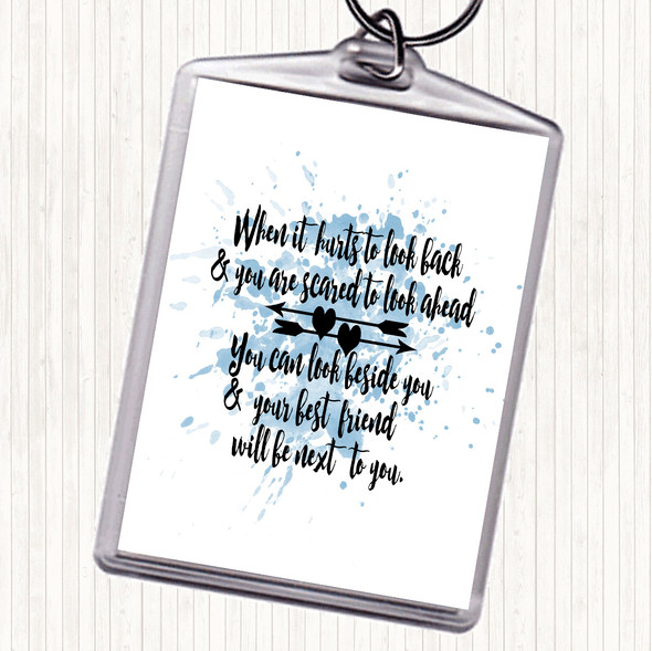 Blue White Looking Ahead Inspirational Quote Bag Tag Keychain Keyring
