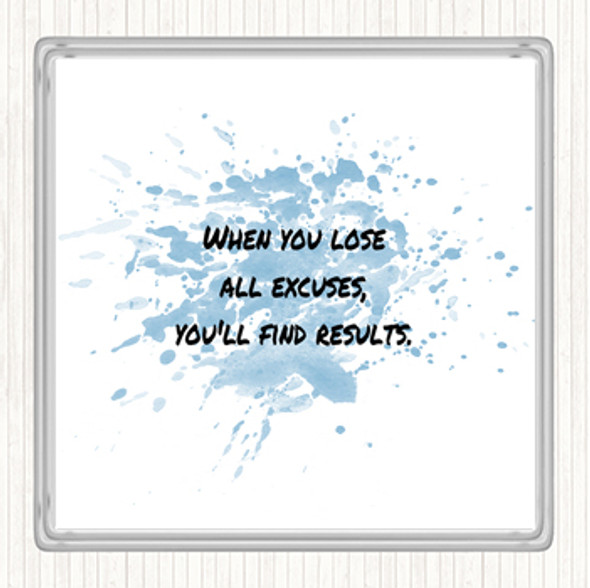 Blue White Lose All Excuses Inspirational Quote Drinks Mat Coaster