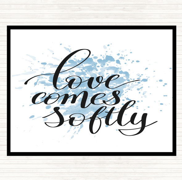 Blue White Love Comes Softly Inspirational Quote Mouse Mat Pad
