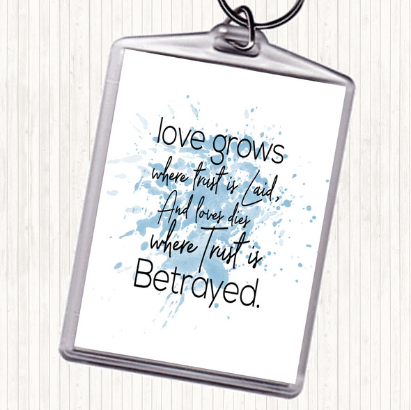 Blue White Love Grows Inspirational Quote Bag Tag Keychain Keyring