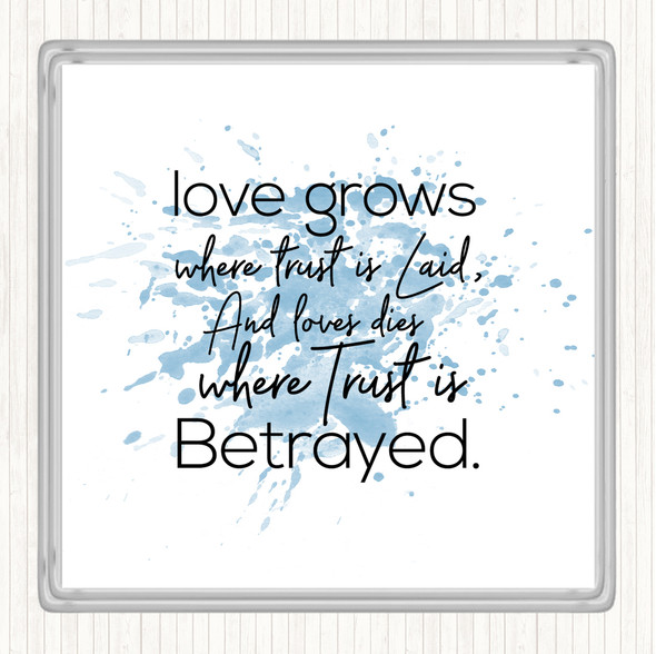 Blue White Love Grows Inspirational Quote Drinks Mat Coaster
