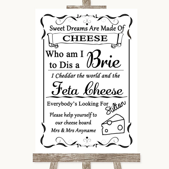 Black & White Cheese Board Song Personalised Wedding Sign