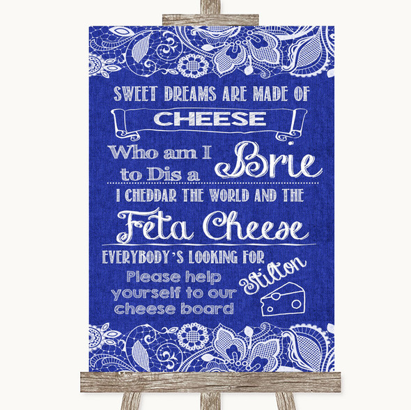 Navy Blue Burlap & Lace Cheese Board Song Personalised Wedding Sign