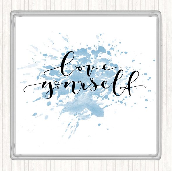 Blue White Love Yourself Love Inspirational Quote Drinks Mat Coaster