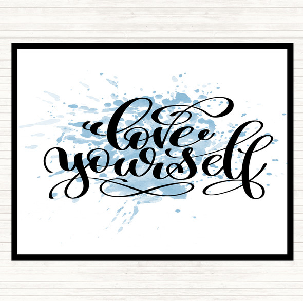 Blue White Love Yourself Swirl Inspirational Quote Dinner Table Placemat