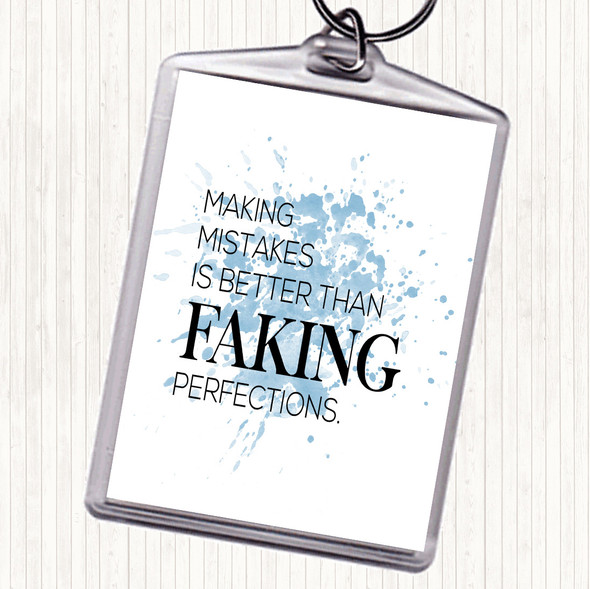 Blue White Making Mistakes Inspirational Quote Bag Tag Keychain Keyring