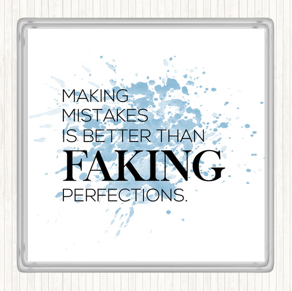 Blue White Making Mistakes Inspirational Quote Drinks Mat Coaster