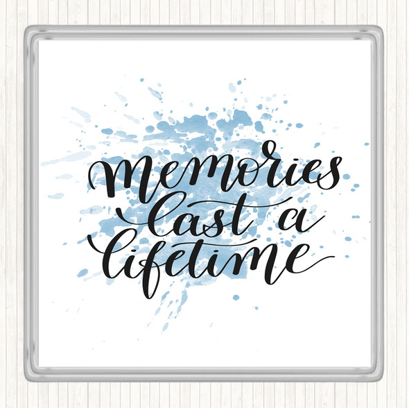Blue White Memories Last Lifetime Inspirational Quote Drinks Mat Coaster