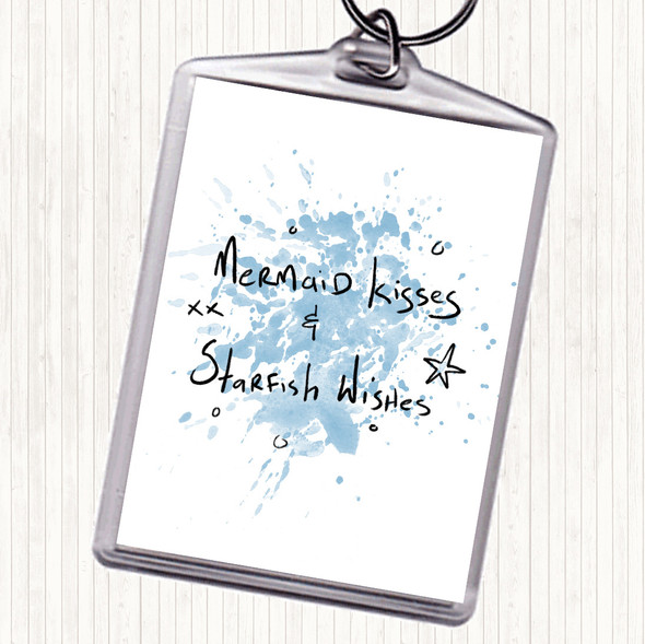 Blue White Mermaid Kisses Inspirational Quote Bag Tag Keychain Keyring