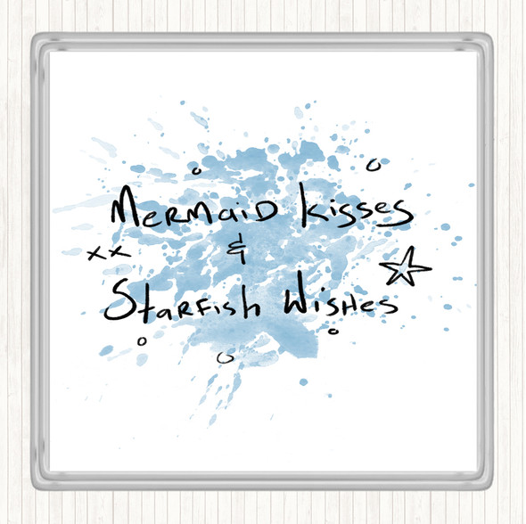 Blue White Mermaid Kisses Inspirational Quote Drinks Mat Coaster