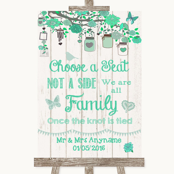 Green Rustic Wood Choose A Seat We Are All Family Personalised Wedding Sign