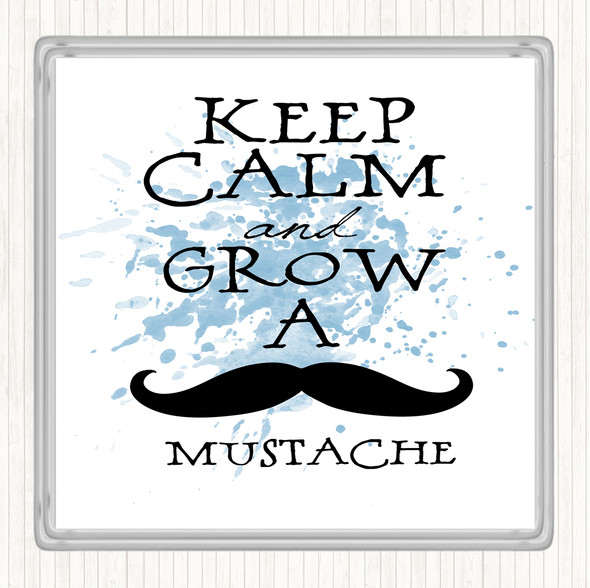 Blue White Mustache Keep Calm Inspirational Quote Drinks Mat Coaster