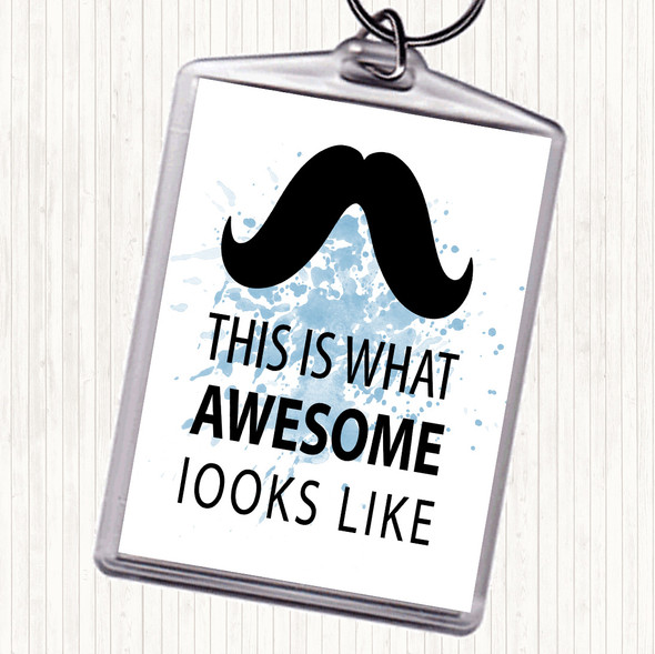 Blue White Mustache Inspirational Quote Bag Tag Keychain Keyring