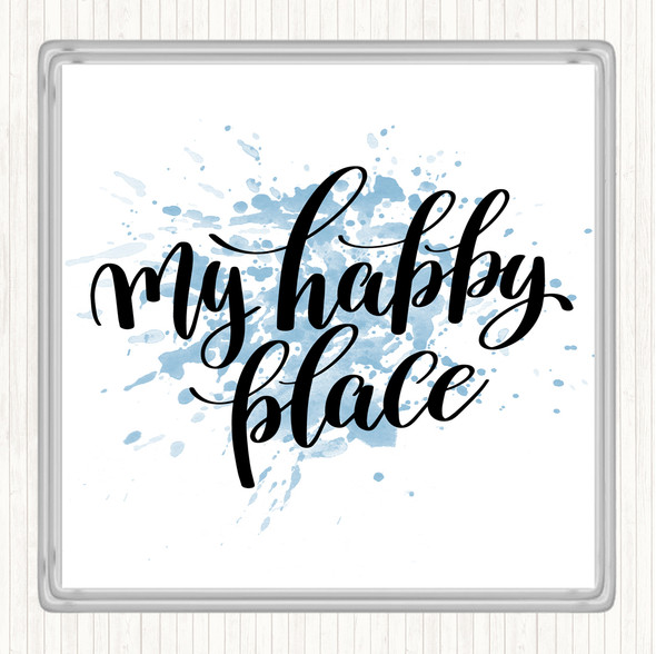 Blue White My Happy Place Inspirational Quote Drinks Mat Coaster