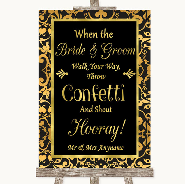 Black & Gold Damask Confetti Personalised Wedding Sign