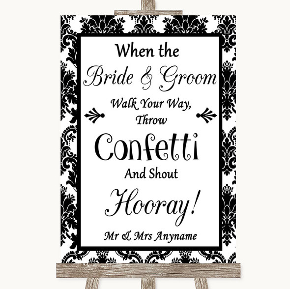 Black & White Damask Confetti Personalised Wedding Sign