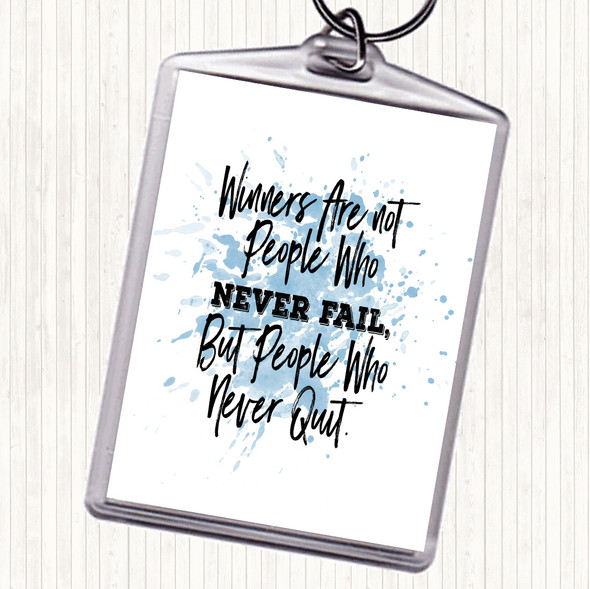 Blue White Never Fail Inspirational Quote Bag Tag Keychain Keyring