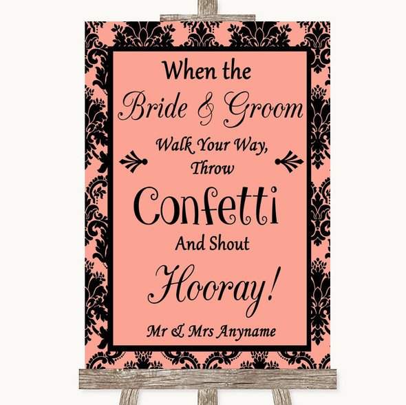 Coral Damask Confetti Personalised Wedding Sign