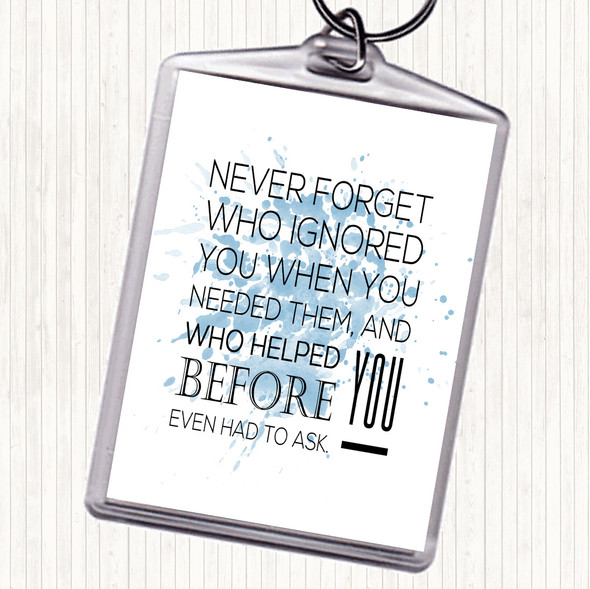 Blue White Never Forget Inspirational Quote Bag Tag Keychain Keyring