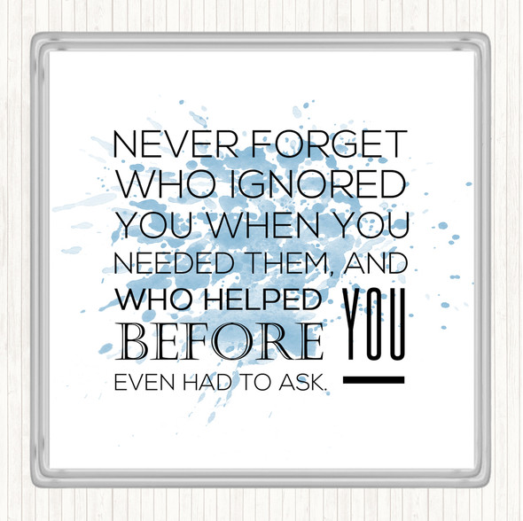 Blue White Never Forget Inspirational Quote Drinks Mat Coaster