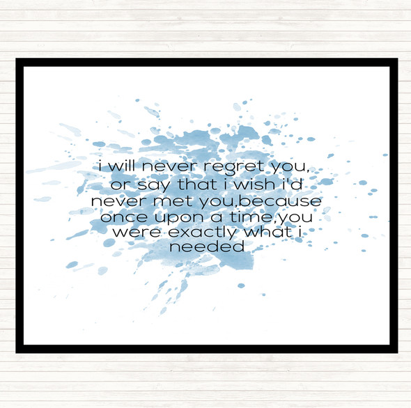 Blue White Never Regret You Inspirational Quote Dinner Table Placemat